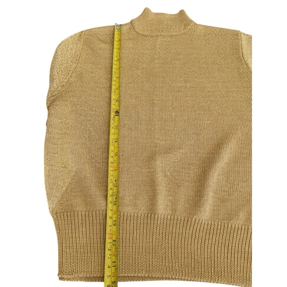 Vintage Evan Picone Gold Lurex Turtleneck Sweater Metallic Knit Party Top Sz M